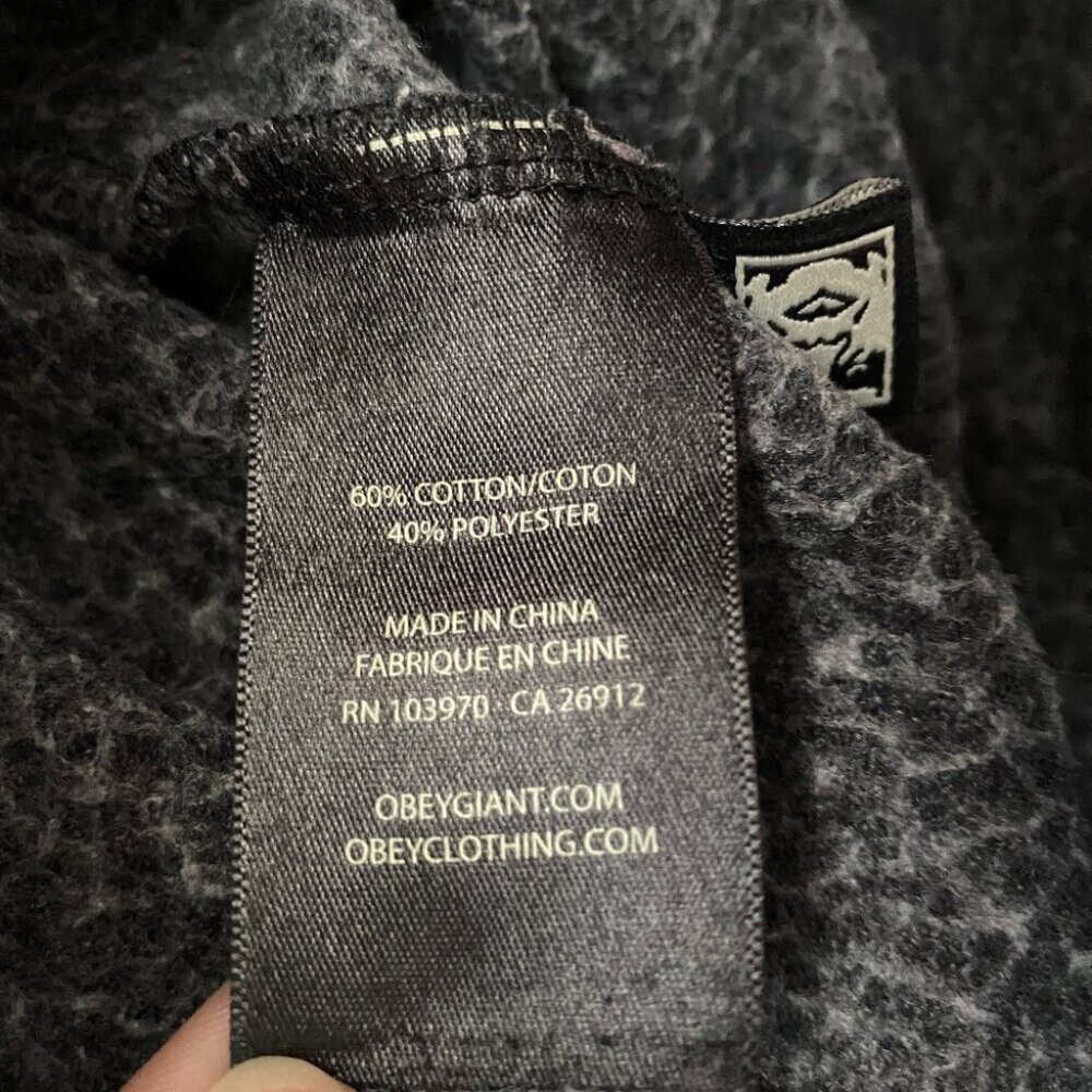 Obey Black and Grey Long Sleeve Pocket Hoodie Sweatshirt Size Medium - Picture 5 of 7